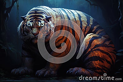 fat tiger is sitting. Animal obesity. Ecology. Stock Photo