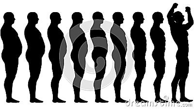 Fat to Fit Before After Diet Weight Loss Success Vector Illustration
