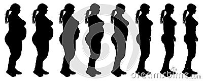 Fat to slim woman weight loss transformation silho Vector Illustration