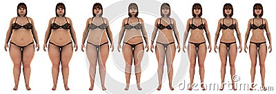 Fat to thin weight loss transformation of a white Stock Photo