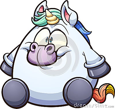 Fat cartoon unicorn sitting down Vector Illustration