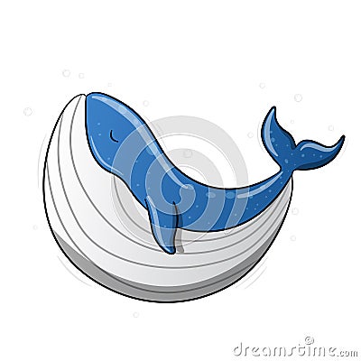 Fat whale white and blue style cartoon cute swimming close eyes peacefully and happily Vector Illustration