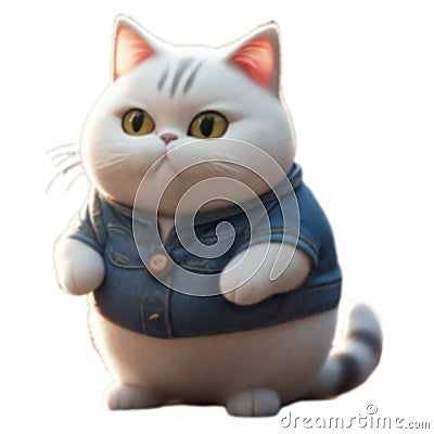 A fat white cat cartoon is standing and wearing a cute shirt..Ai Jenerated Stock Photo