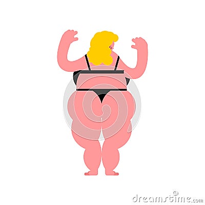 Fat woman back Naked isolated. Overweight female back Vector Illustration