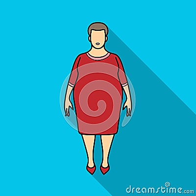 Fat woman in a red dress.A fat woman because of diabetes.Diabetes single icon in flat style vector symbol stock Vector Illustration