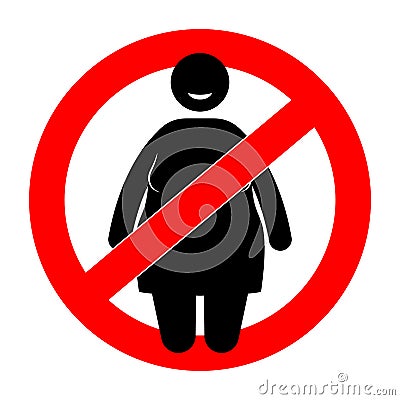 Fat woman with restriction sign. Overweight woman. Vector Illustration