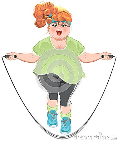 Fat woman skipping rope Vector Illustration