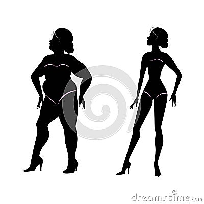 Fat woman and slender woman silhouettes Vector Illustration
