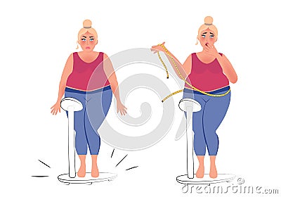 A fat woman is weighed in the balance Vector Illustration