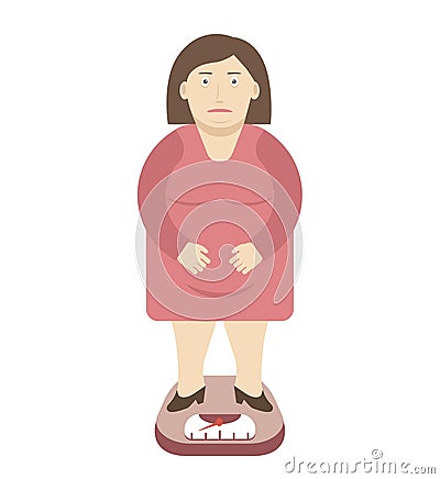 Fat Woman on the Weight Scale. Vector Illustration