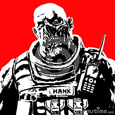 Fat zombie soldier. Vector illustration. Vector Illustration