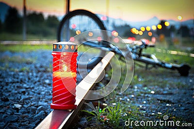 Fatal bicyclist and train crash accident Stock Photo