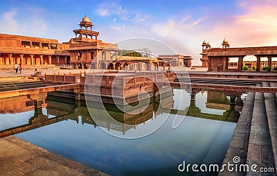 Fatehpur Sikri medieval red sandstone architecture at Agra India at sunset Editorial Stock Photo