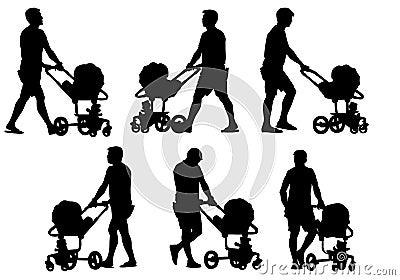 Father with baby and pram Vector Illustration