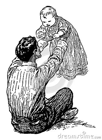 Father and Baby vintage illustration Vector Illustration