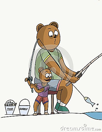 Father bear and son fishing Stock Photo