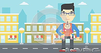 Father carrying his daughter in sling. Vector Illustration