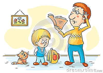 Father is checking homework Vector Illustration