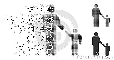 Father Child Damaged Pixel Halftone Icon Vector Illustration