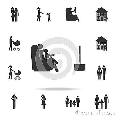 father and child watching TV icon. Detailed set of family icons. Premium graphic design. One of the collection icons for websites, Stock Photo
