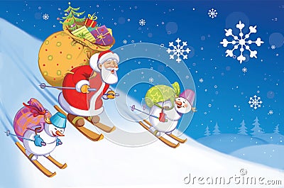 Father Christmas carries a bag of gifts Stock Photo