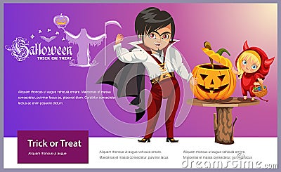 Father and daughter carving Hallows pumpkin poster Vector Illustration