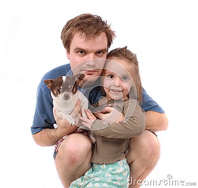 Father daughter and dog Stock Photo