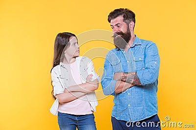 Father and daughter. Fathers day concept. Lovely father and cute kid. Child and father best friends. Parenthood and Stock Photo