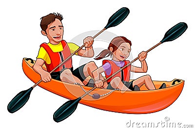 Father and daughter on the kayak Vector Illustration