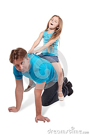 Father and daughter play horse-ride Stock Photo