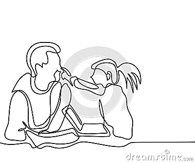 Father and daughter play with laptop Vector Illustration