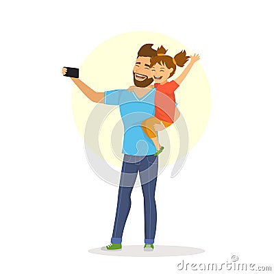 Father and daughter taking selfie Vector Illustration