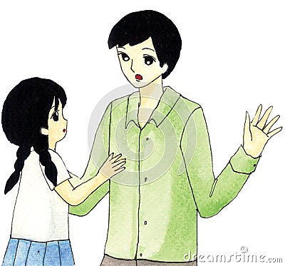 Father and daughter talking cartoon Stock Photo