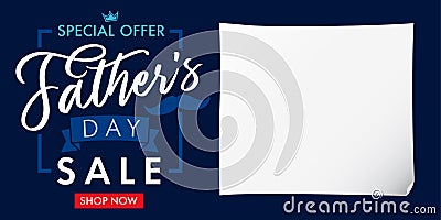 Special offer Father`s Day sale blue banner Vector Illustration