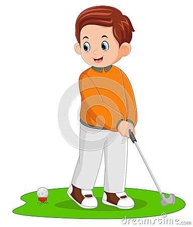 a father doing golf sports posing ready to hit a golf ball Vector Illustration