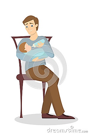 Father feeding baby. Vector Illustration