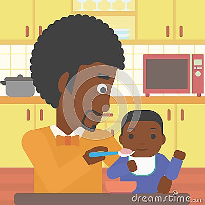 Father feeding baby vector illustration. Vector Illustration