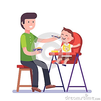 Father feeding his baby son Vector Illustration