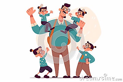 Father with four children happy family with many kids, Fathers day concept, generative ai Stock Photo