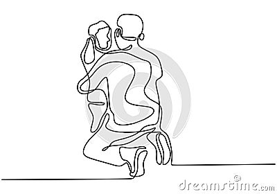 Father give a hug to his son in his arms. His son cried because lose toy. Hug with love. Hand drawn minimalism style vector Vector Illustration