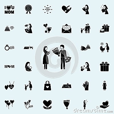 father gives flowers to mom icon. Mother's Day icons universal set for web and mobile Stock Photo