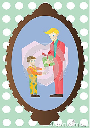 Father gives his son a present Vector Illustration