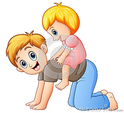 Father giving doing riding child on his back Vector Illustration