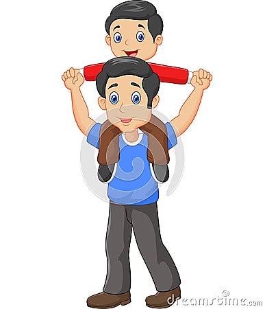 Father giving his son piggyback ride. isolated on white background Vector Illustration