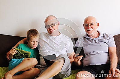 Father, grandfather and son Stock Photo