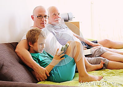 Father, grandfather and son Stock Photo