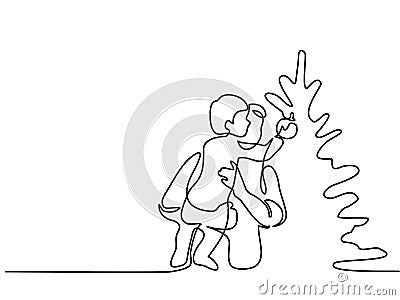 Father helping son to decorate christmas tree Vector Illustration