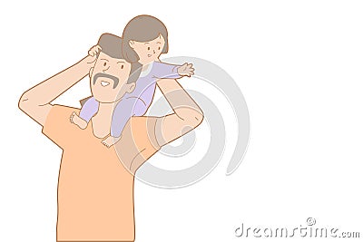 Father and his child in activity, sense of tenderness of children development, carrying of love, his child`s enjoy flying and pla Vector Illustration