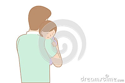 Father and his child in activity,sense of tenderness of children development, carrying of love, his child`s slumber Vector Illustration