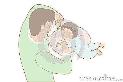 Father and his child in activity, sense of tenderness of children development, period of love Vector Illustration